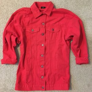 Women's Distressed Red Denim Jacket Size Small